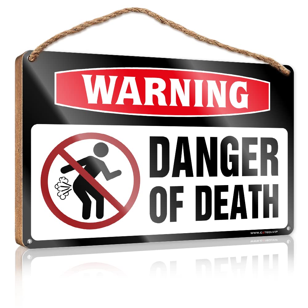 FZFN Winter Door Decorations Warning Danger Of Death Wooden Sign Funny Bathroom Wall Decor Sign Wood Desk Accessori(20X30CM)