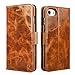 icarercase iPhone 8 Case iPhone 7 Leather Case, Oil Wax Genuine Leather Detachable 2 in 1 Case, Wallet Folio Flip and Back Cover Design with Magnetic Strap for iPhone 7/8 4.7 inch (Brown)