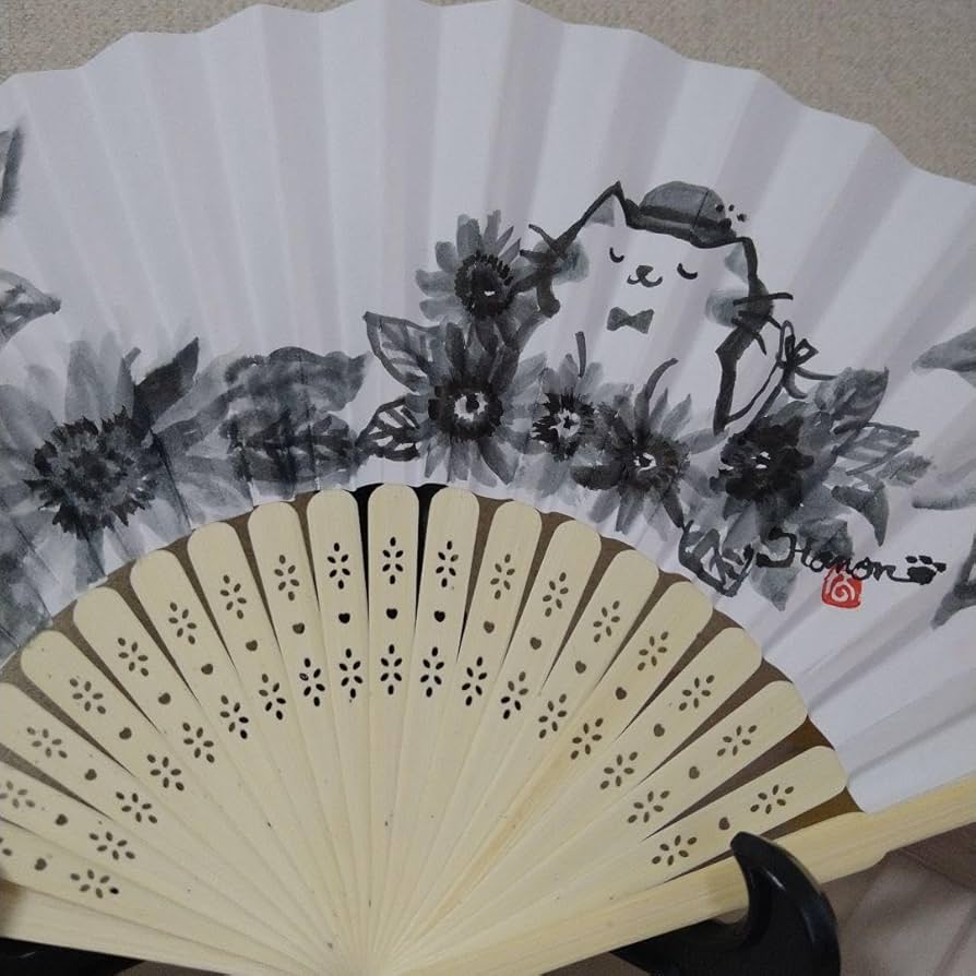 Amazon.co.jp: 水墨画 扇子 猫と向日葵 : ホーム＆キッチン