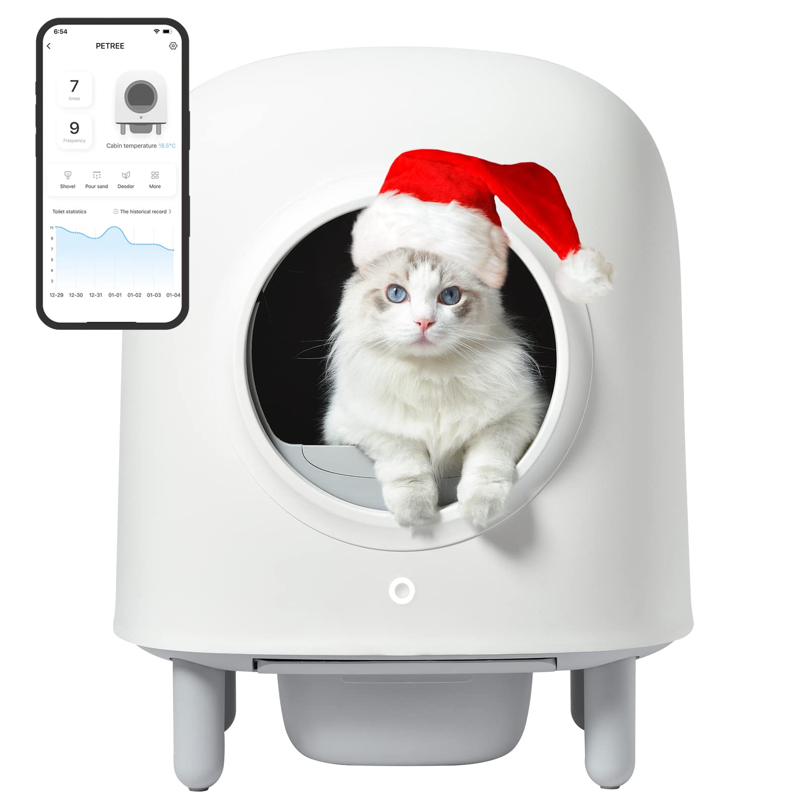 Petree Self Cleaning Cat Litter Box, No More Scooping Automatic Cat Litter Box with APP Control