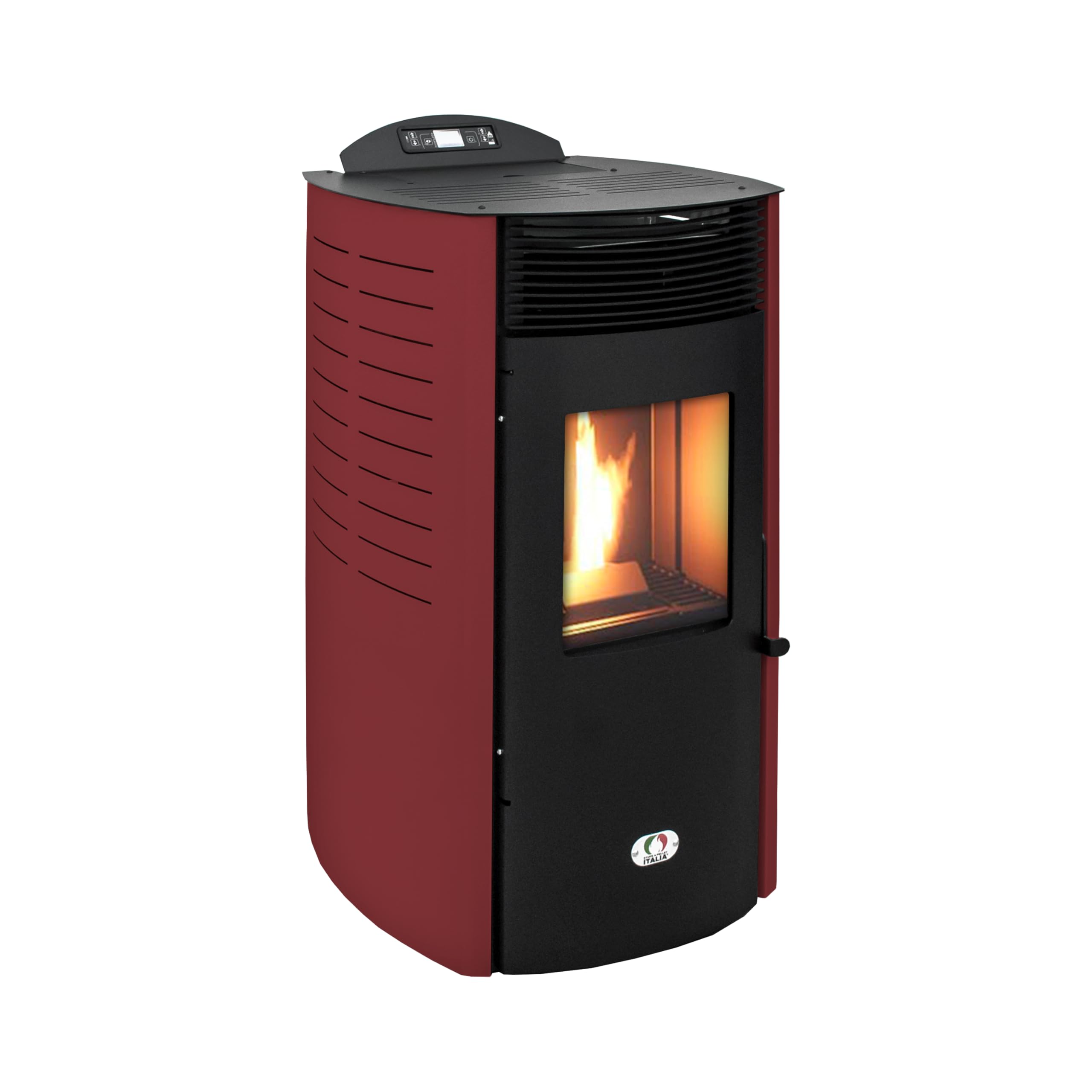 STUFE A PELLET ITALIA Siberia Aria New 15 KW Kanalisiert WiFi Pelletöfen Effizienz 92% Heizt 140m² Autonomie 30Std Programmierbar WiFi-Steuerung 5 Geschwindigkeiten Garantie Rot