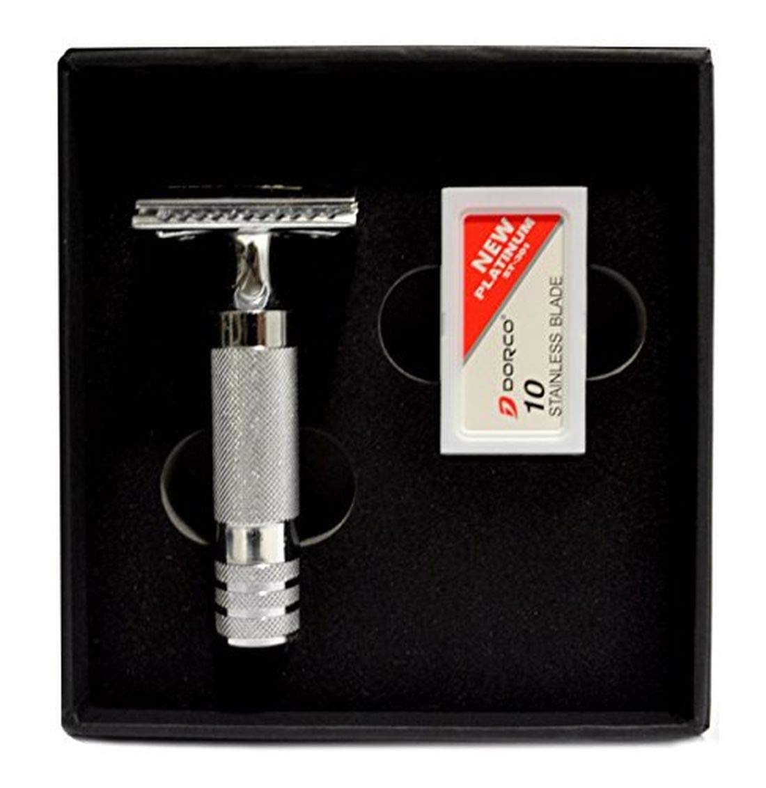 GF-111 Classic Samurai Gift Set, With CS-204 Heavy Duty Short Handled Safety Razor, 100 aSTRa Superior Platinum Double Edge Razor Blades and 10 DORCO Blades.