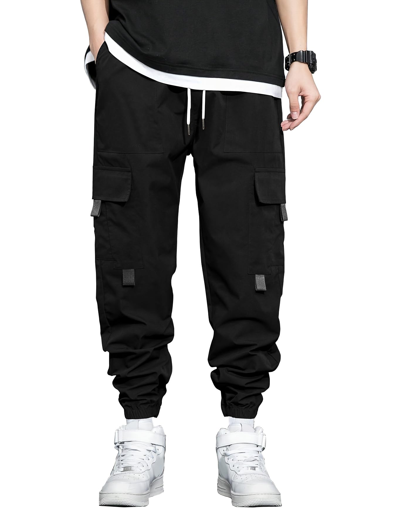 Black Men's Casual Joggers with Elastic Waist, Multi-Pocket Design, Boys' Casual Cargo Joggers Men Track Pant for Men ll Track Pants ll Plain Track Pant (Trouser 156 $P)-image-43