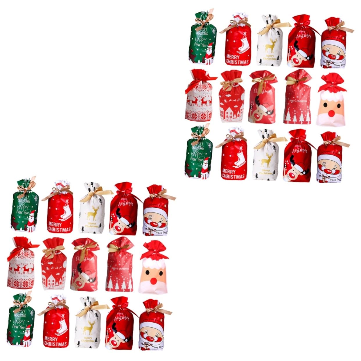 KOMBIUDA 100pezzi Sacchetti di Natale con Corda per Caramelle e Dolciumi per Feste e Regali varietà di Colori e Design Tema Natalizio