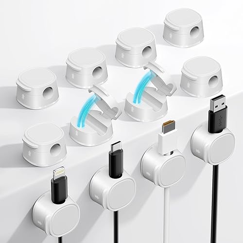 Miniatura 10 de FlyCoco - Paquete de 12 clips magnéticos para organizar cables, organizador de cables para escritorio, cable de carga de teléfono [suave ajustable],