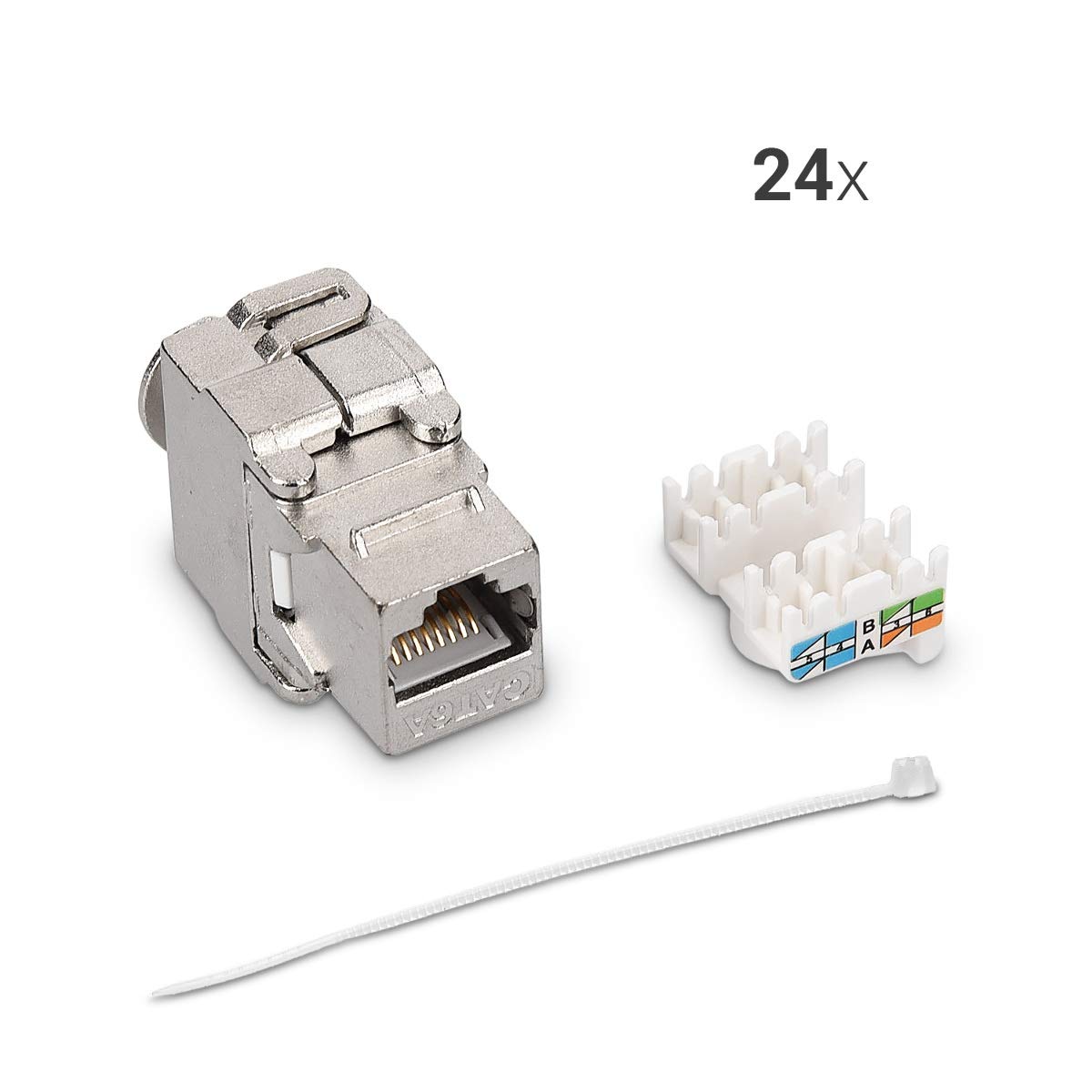 kwmobile 24x Módulo Keystone CAT 6A - Sistema de bloqueo rápido carcasa metálica 10Gbit/s - Montaje sin herramientas al panel de conexión modular