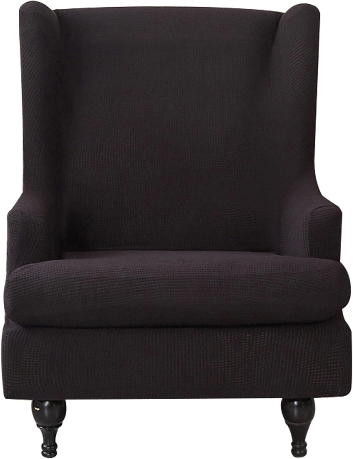 Konsilsa 2 Piece Stretch Wingback Chair Covers, Wing Chair Slipcover Spandex Fabric Wingback Armchair Covers with Elastic Bottom for Living Room Bedroom (Color : Black)