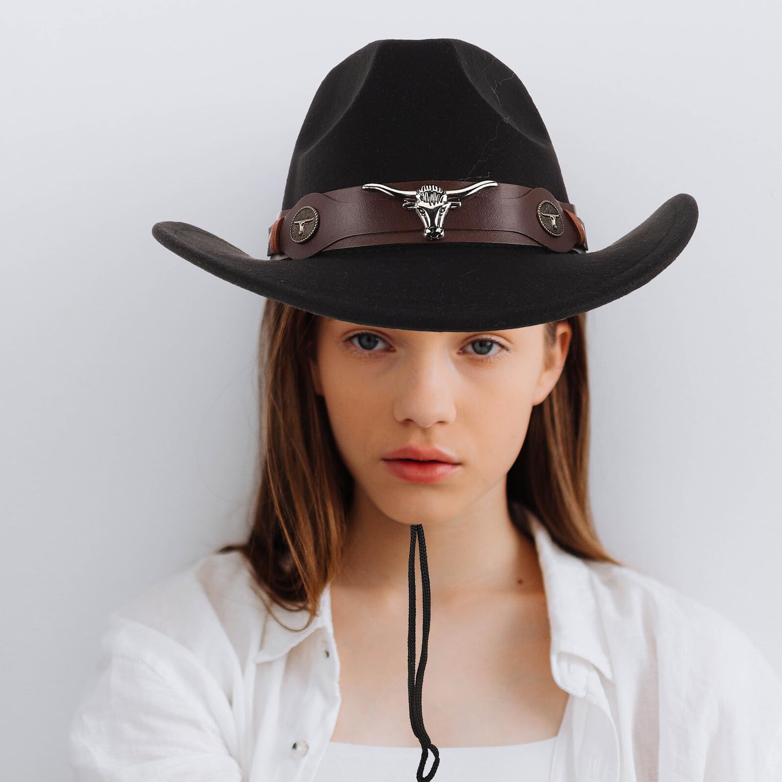 FOMIYES 4pezzi Cappello Western Larga in Morbido Panno di Fibbia Regolabile per Protezione Solare per Outfit Country e Eventi all Aperto