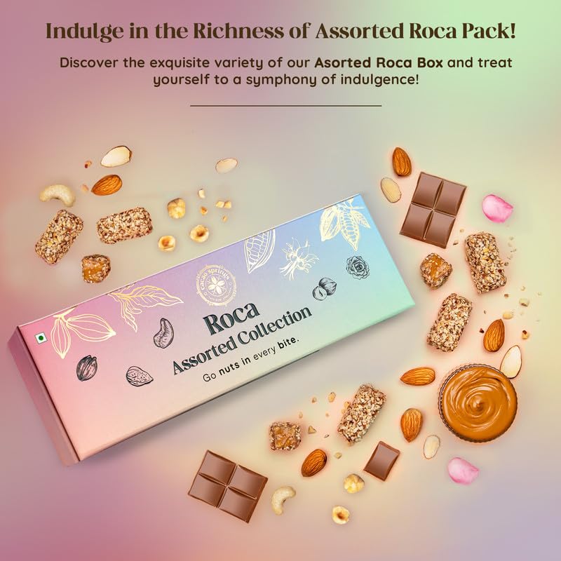 Image of Cacao Springs Assorted Roca Chocolates Combo (Almond,Cashew,Pista,Rose & Hazelnut), Premium Choco & Nut Delicacy Treats, Premium Gift Box For Christmas Gifts, 5 Pieces In Each Box-2 Boxes -120 Grams