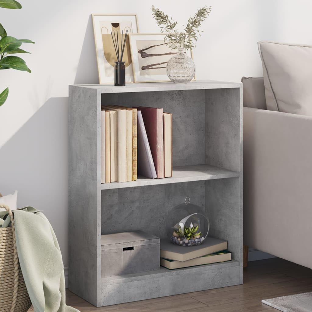 Libreria 2 Ripiani Grigio Cemento 60x24x76 cm Legno Multistrato | Scaffale autoportante compatto per soggiorno e studio, ideale per organizzare libri e oggetti decorativi.