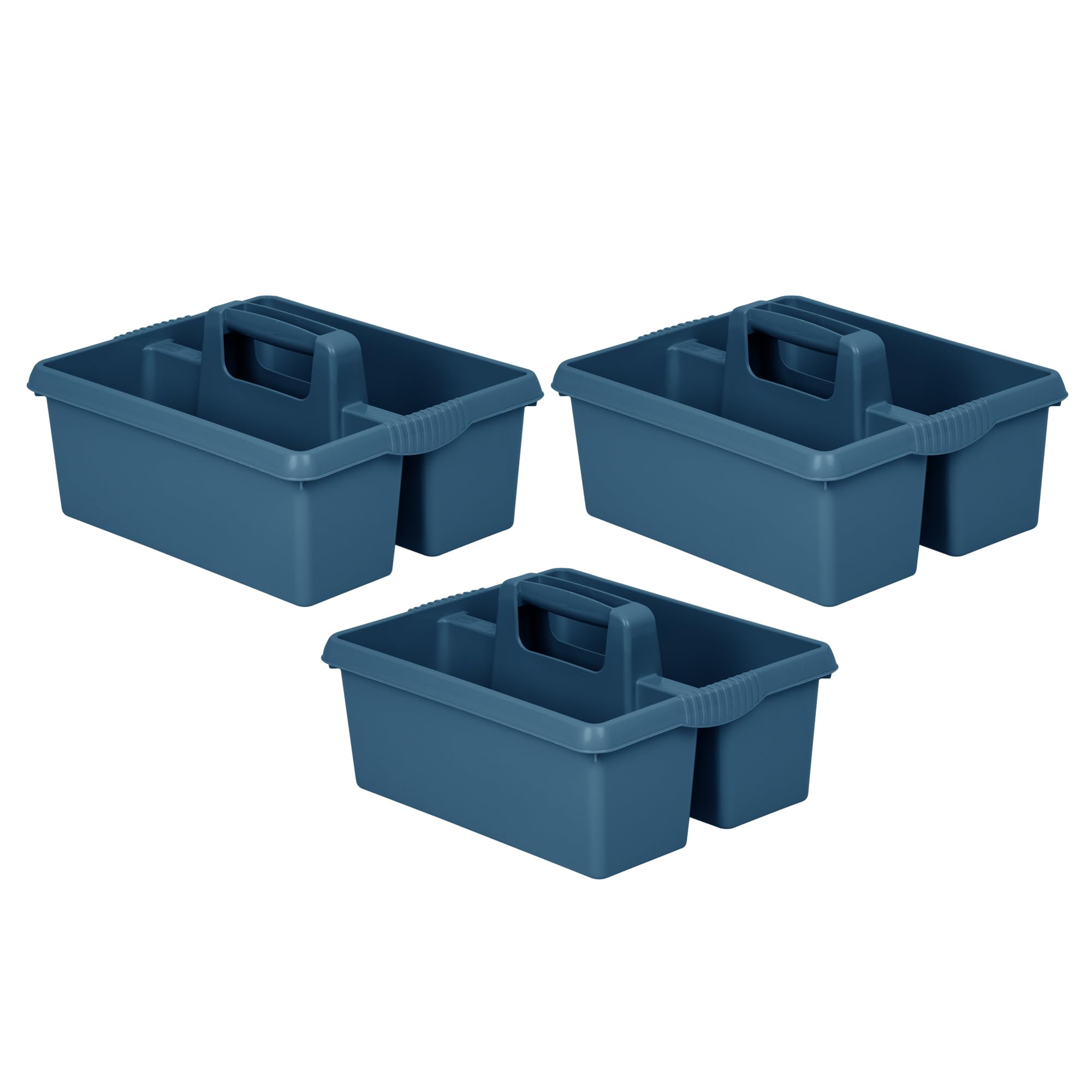 JMS we create smile Set of 3 - Large Cleaning Caddy with Handles Plastic Tidy Organiser Cleaners Carry All Tote Tray Basket Multi Compartment Cleaning Tool for Kitchen Sink Bathroom - (Navy)