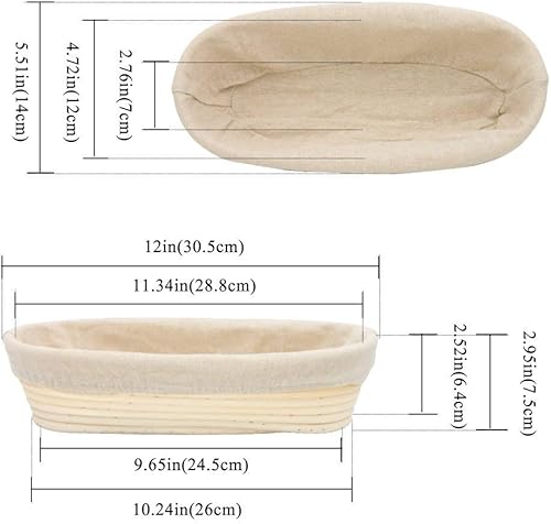 Vista 16 de BetterJonny Cesta ovalada de 8 pulgadas para pan, cesta de ratán a prueba de masa de pan artesanal, combo de forro para panaderos profesionales