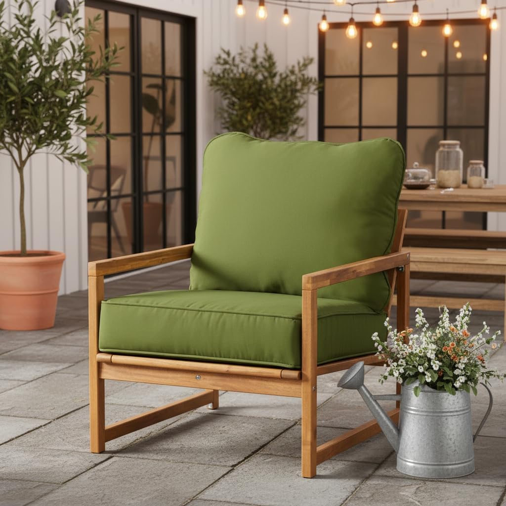 Outdoor Deep Seat Cushion Set 24x24 Seat + 28x22 Back – Plush Fiber Fill Seat, Patio Lounge Replacement Cushion, Corded Trim, Durable Polyester Fabric with Ties, Hunter Green