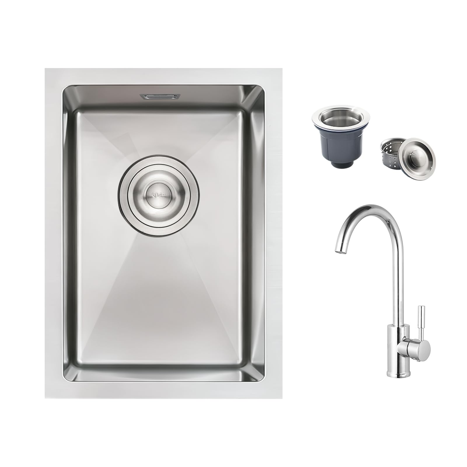 iAnomla 30x40cm Kitchen Sink, 304 Stainless Steel Sink with Faucet, Brushed