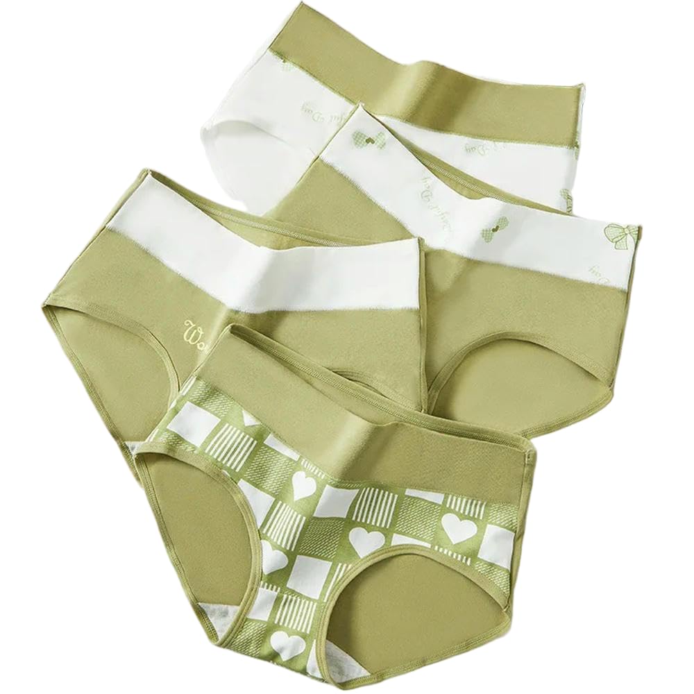 DYRBF - Bragas de algodón de cintura alta para mujer, ropa interior adelgazante, sin costuras, ropa interior sexy y transpirable para mujer, 4 piezas