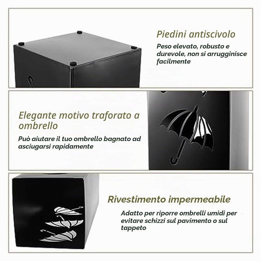 Portaombrelli Portaombrelli Quadrato in Metallo Design per Esterni Portaombrelli per Ingresso Casa Ufficio Hotel in Stile Moderno con Portaombrelli Rimovibile con Scultura Antiruggine