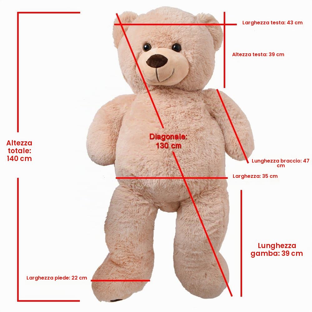 TE-Trend XXL Orsacchiotto Gigante Peluche Animale Morbido Orso Rico Beige 135 cm con Zampe