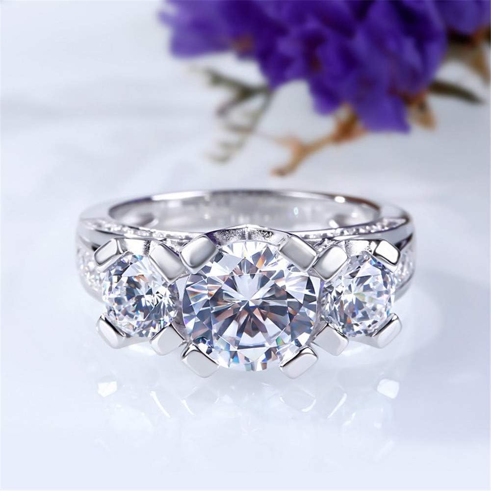 Jeulia 3 Carat Three Stone Engagement Rings for Women Round Cut Sterling Silver Wedding Rings Cubic Zirconia Pave Wedding Band Ring Set Anniversary Promise with Jewelry Gift Box