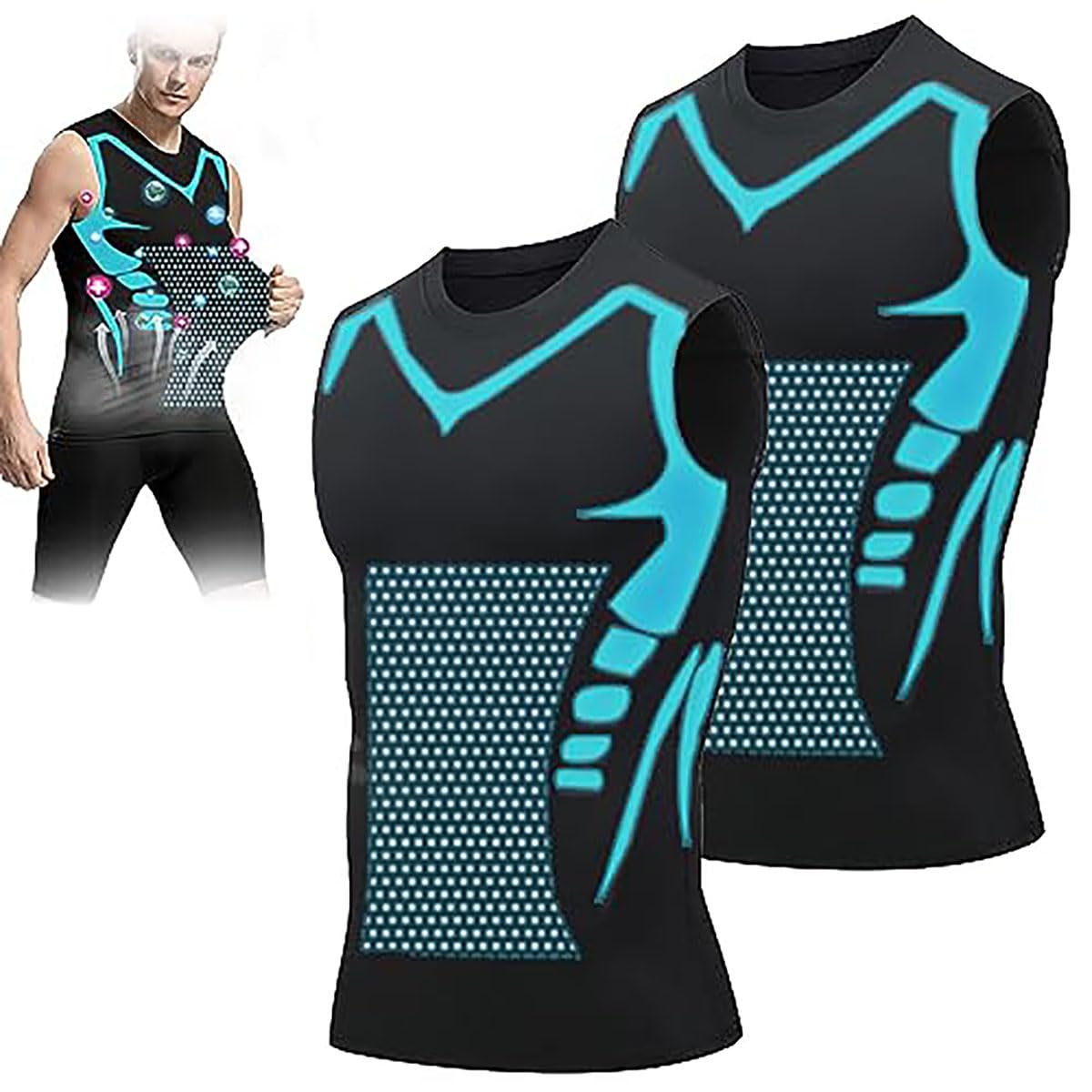 Shaper de Cuerpo de Iones para Hombre, Moldeador de Cuerpo, Chaleco de Barriga Adelgazante, Camisa de compresión térmica, Camiseta sin Mangas, Fajas,L, Black*2