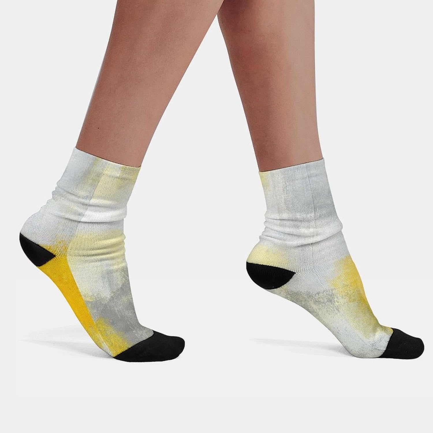 Grey And Yellow Abstract Art Painting Knee High Socks Athletic Long Stockings Sport Casual Crew Tube Sock Boot