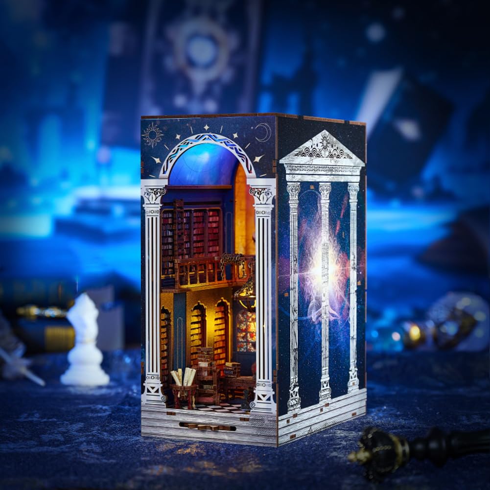 Cjeuxnr DIY Book Nook Miniature Kit, 3D Wooden Puzzles Bookend, Bookshelf Insert Decor, Assemb Build for Adults, Unique Gift for Birthday Christmas Day