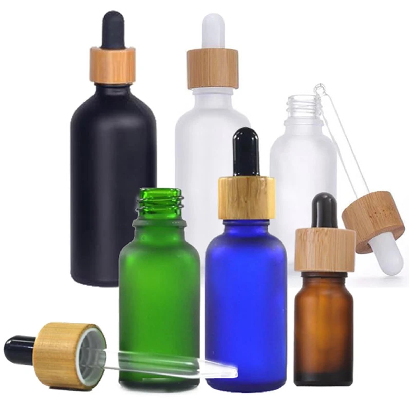 Gotero 10 Uds 5/10/15/20/30/50/100 ML botella cuentagotas esmerilada tapa pipeta botellas de gota vidrio mate grueso rellenable(Frosted Black,100ml)