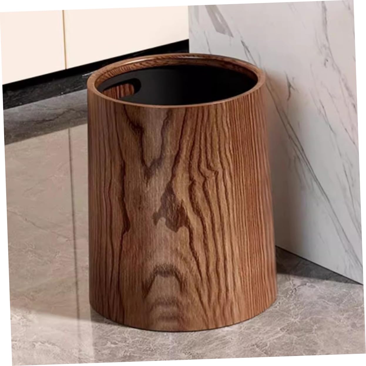 Levemolo Cestino della Spazzatura in Finta Venatura Legno Rotondo 12l, Contenitore per Rifiuti Cucina e Bagno, Bidone Grande Capacità per Soggiorno, Hotel e Uso Domestico