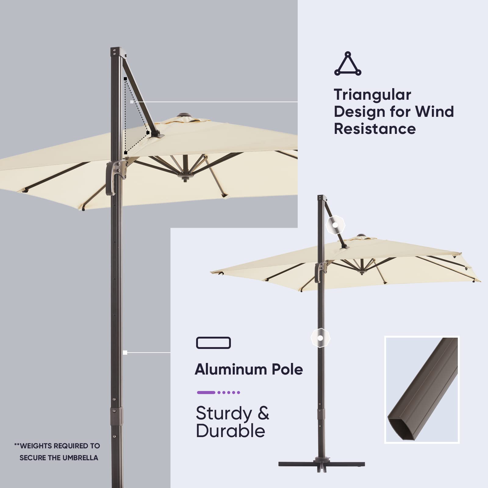 Buy VINEY BISTRO Square Cantilever Patio Umbrellas, Outdoor Aluminum