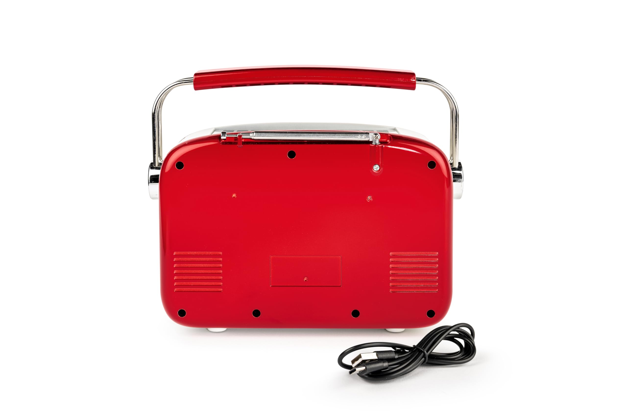 Thomson RT450BTR - Radio FM con Bluetooth y Carga Solar, Antena telescópica, Toma USB-C para Carga, Cable Incluido, Toma AUX 3,5mm, Rojo