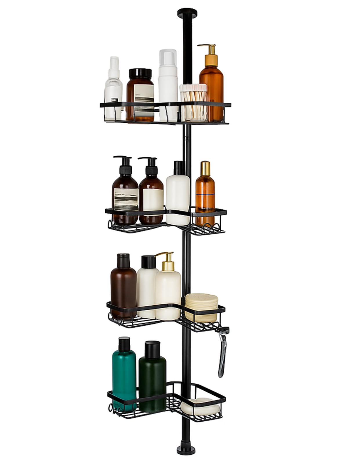 Greenwhim Black 4-Tier Telescopic Shower Caddy Corner Bathroom Corner Shelves Adjustable Storage Organizer Shower Shelf Bathroom Storage Telescopic