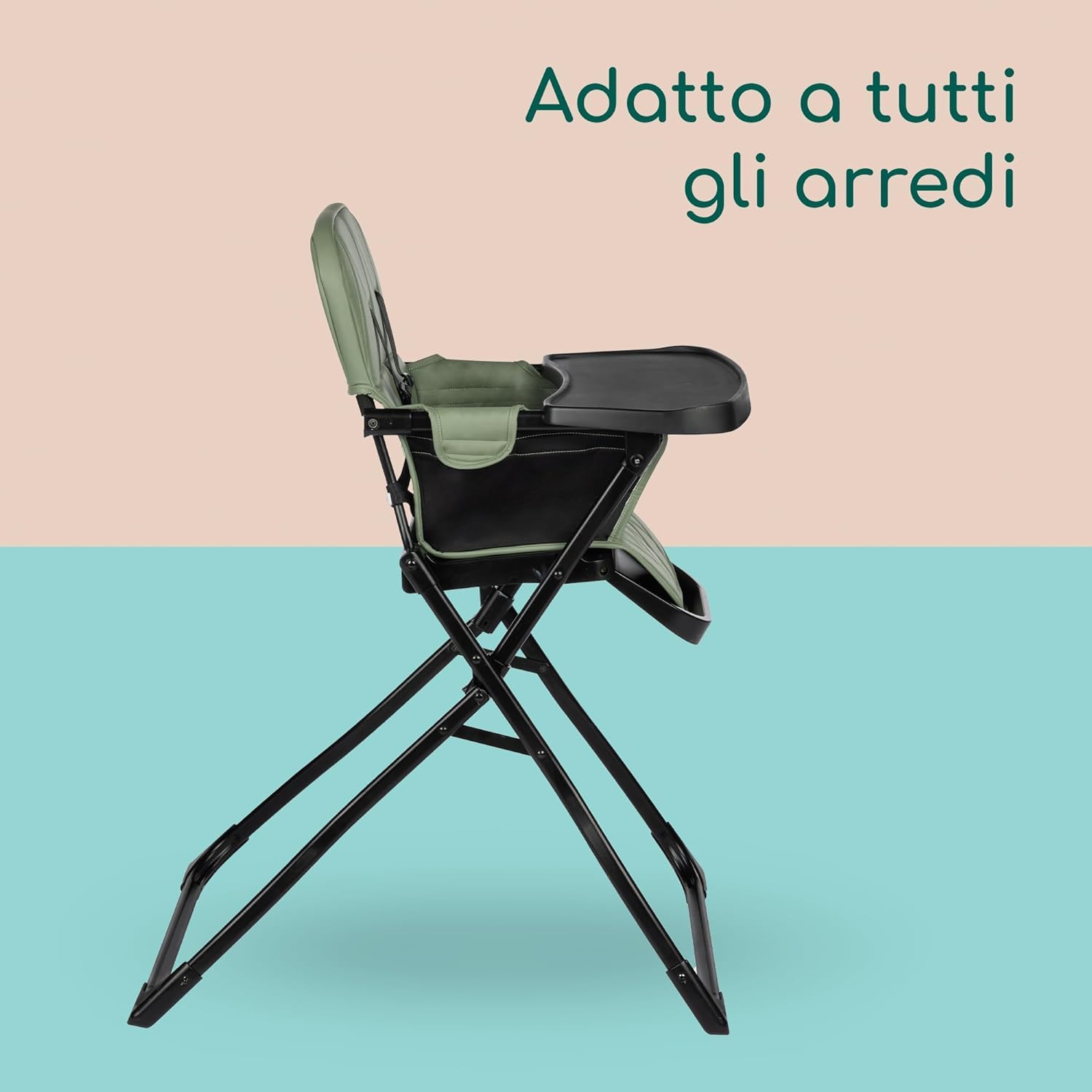 Bebeconfort Lily Seggiolone pappa bimbo, 6 mesi-3 anni, 9-15 kg, Seggiolone Pappa Pieghevole Viaggio, Seggiolone leggero (4 kg), Facile da pulire, Seduta Imbottita, Mineral Green