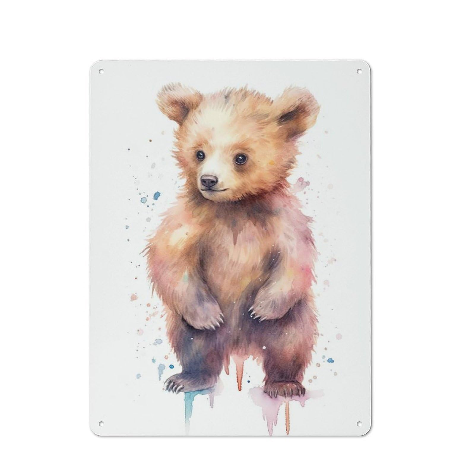 Junmoney Style-17 Watercolor Baby Bear Cub Rustic Metal Sign 40X30cm For Café Or Restaurant, Suited To Café Owners And Decorators