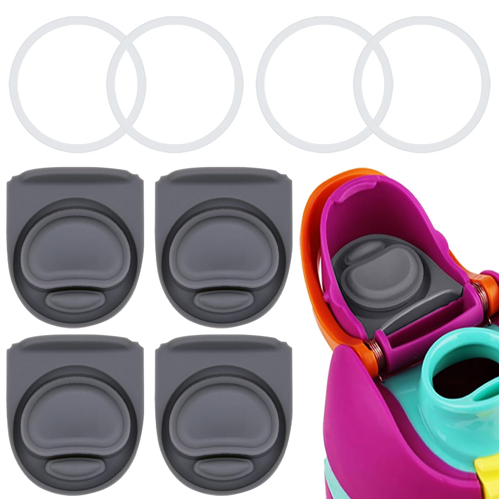 4 Sets Replacement Silicone Stopper and O Ring Gasket Compatible with Owala FreeSip 24oz 32oz,Water Bottle Lid Insert Cap Rubber Seal Parts for Owala