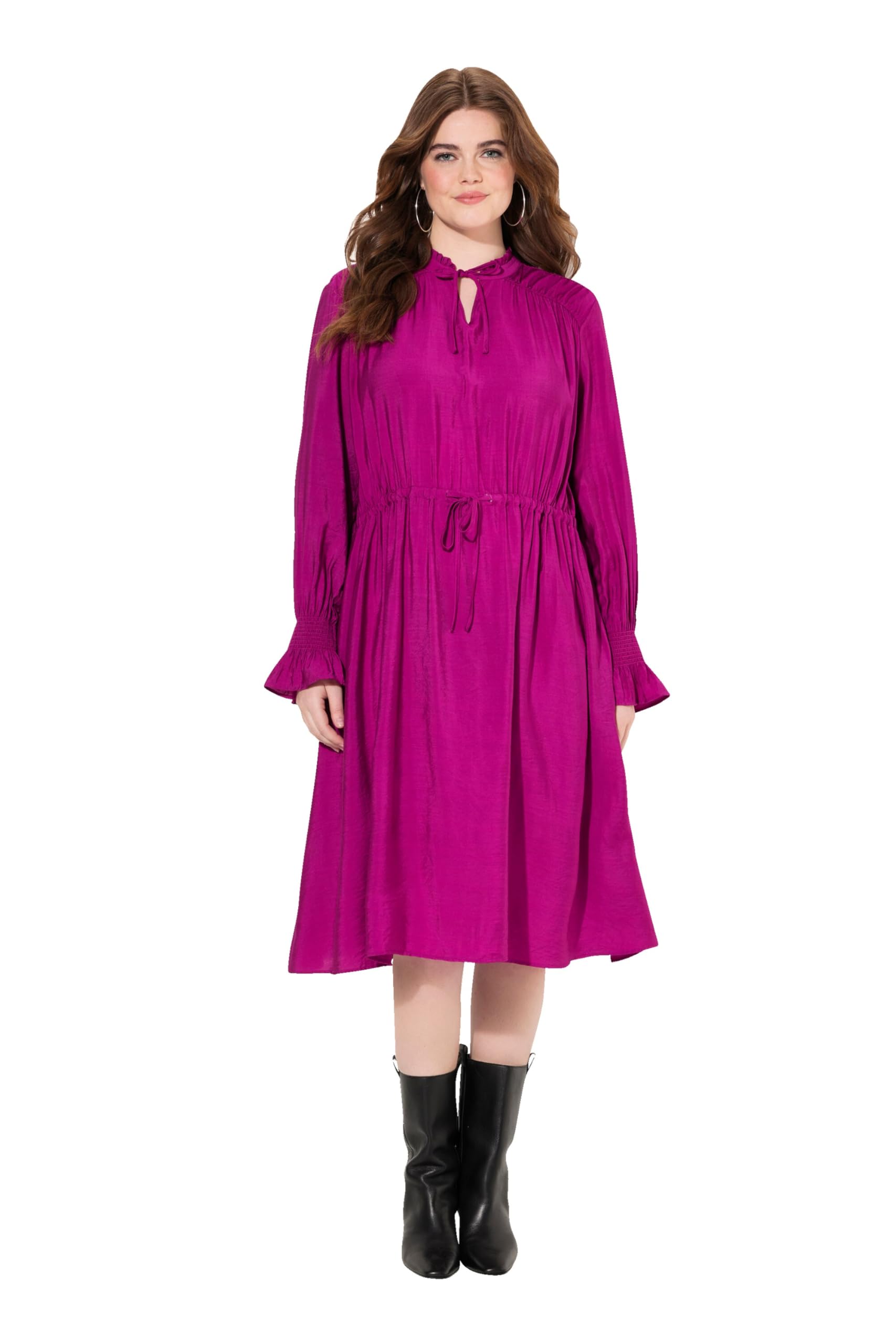 Ulla Popken Damen große Größen Übergrößen Plus Size Kleid, A-Linie, Rüschen-Stehkragen, Langarm 830615