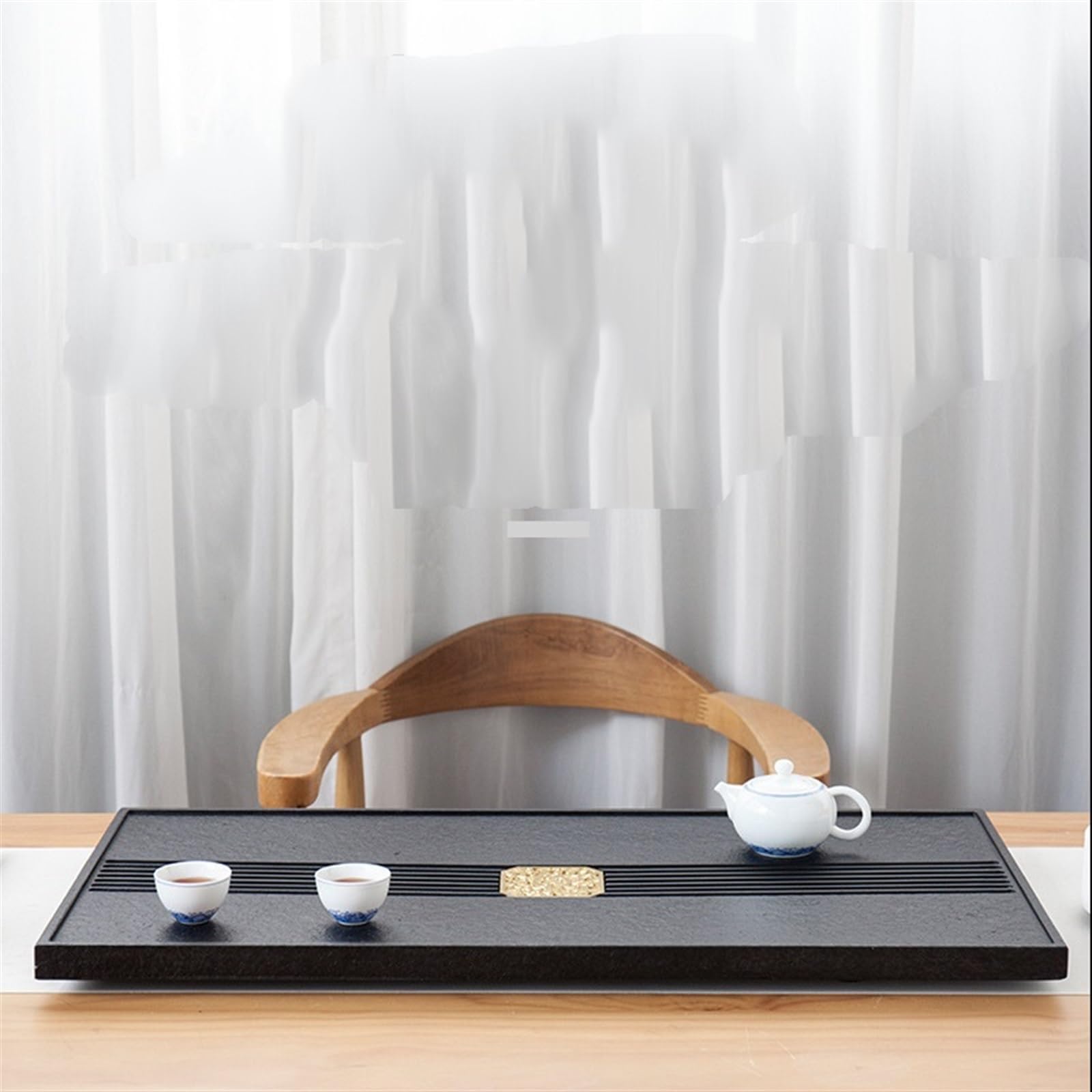 Bandeja de té Sencilla, Juego de té, Bandeja de té de ebonita Natural, tamaño de Drenaje Completo, Bandeja de té de Piedra para el hogar, Juego de té de Kung fu (70 x 30 x 3 cm)