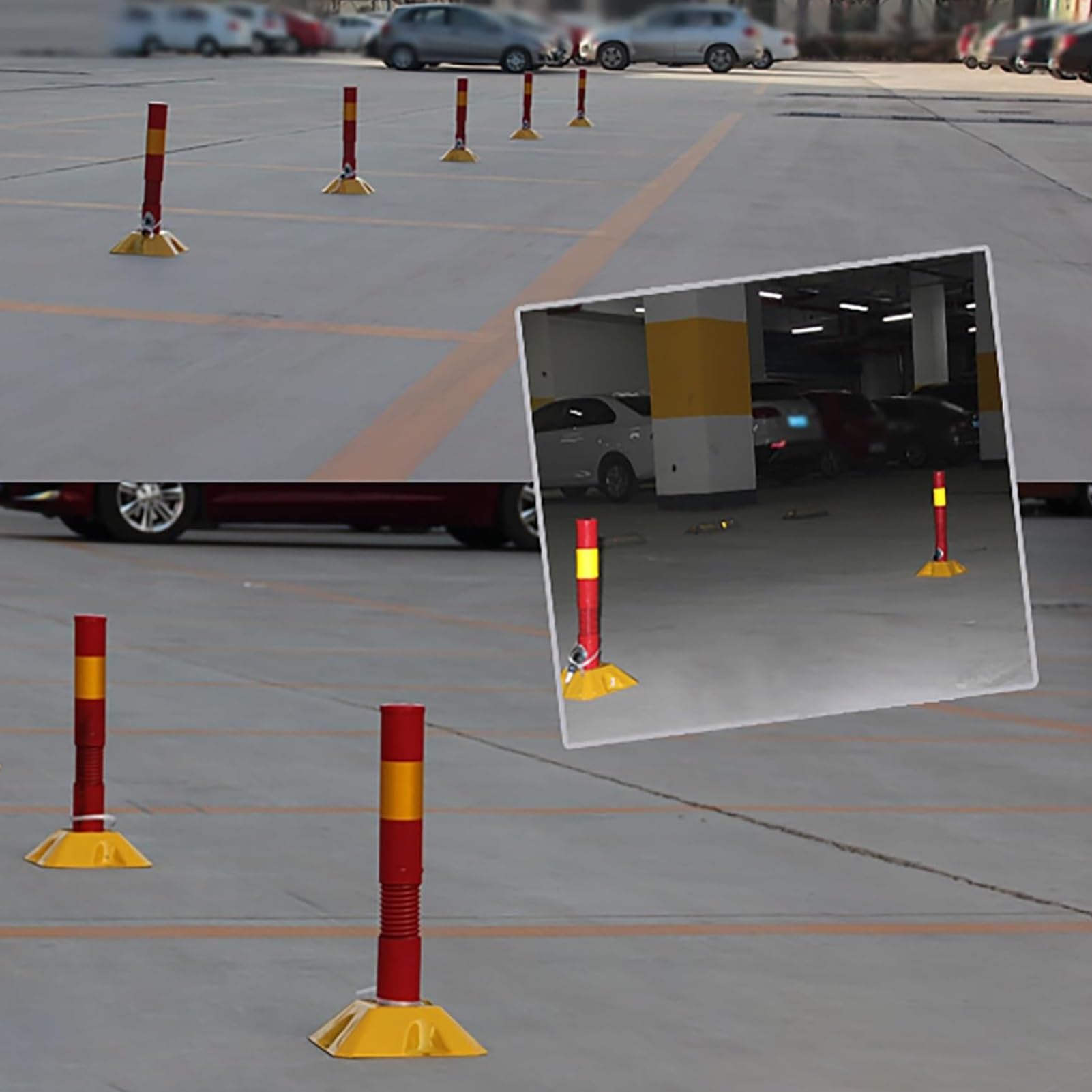 Bolardo de Seguridad, Cerradura de Plaza de Aparcamiento, Poste de Barrera de Aparcamiento con candado y Tiras Reflectantes, Poste delimitador de tráfico para Zonas Sensi