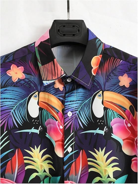 Men's Hawaiian 2 Piece Outfits Vacation Beach Print Short Sleeve Button Down Shirt and Shorts Set Party Holiday - Image 4