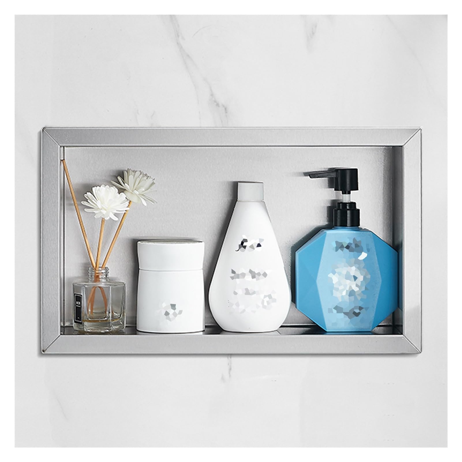 LXBAMKEA Stainless Steel Shower Niche, Waterproof Bathroom Shelves, Embedded Wet Room Alcove, Home Bedroom Living Room Shower Organiser, Shampoo Toiletry Storage (Color : Silver, Size : 23.5x35x8CM/