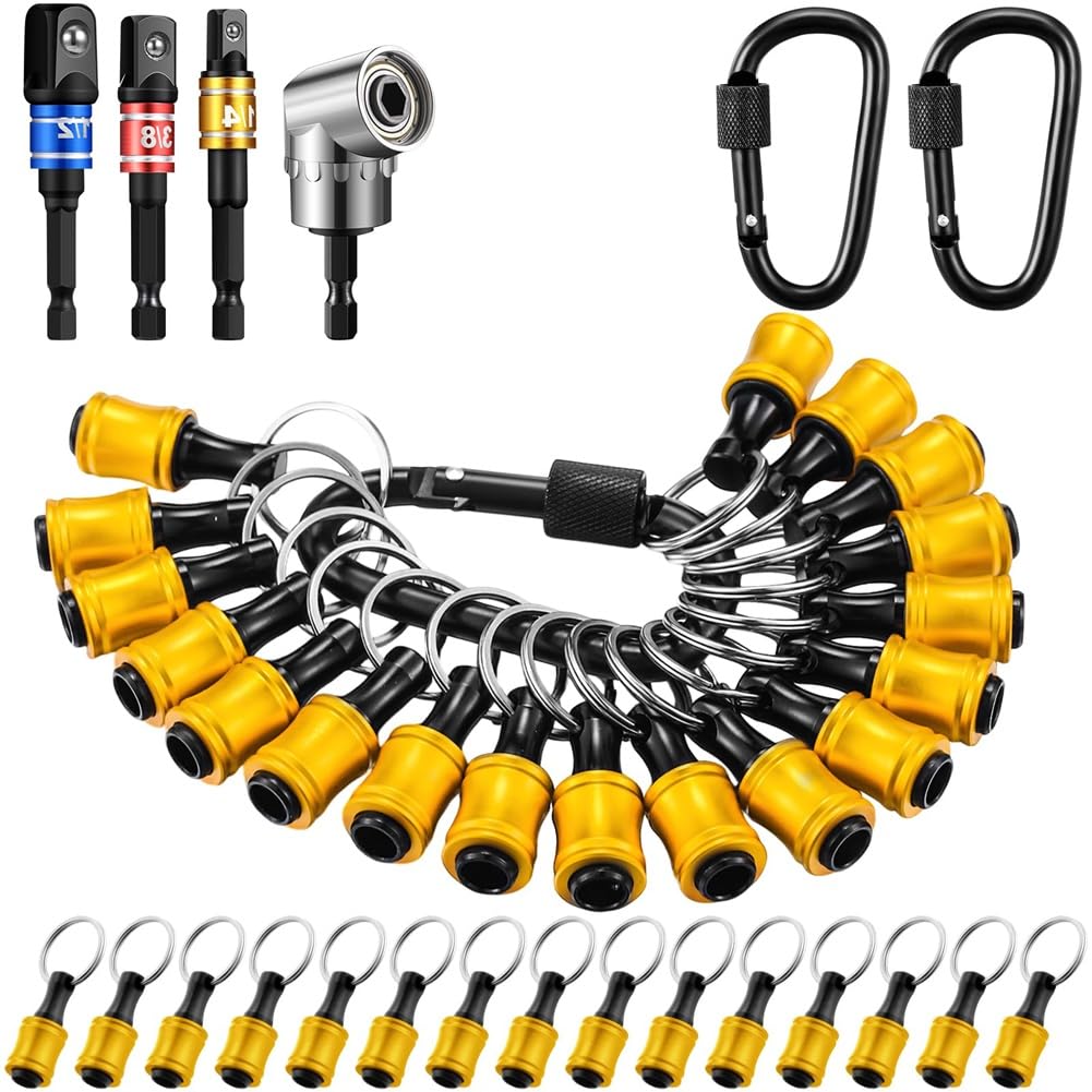 Littimoon 18Pcs Bit Holder Keychains 3 Pcs 1/4 3/8 1/2 Inch Socket Portable Hex Shank Screwdriver Impact Drill Bit Holder