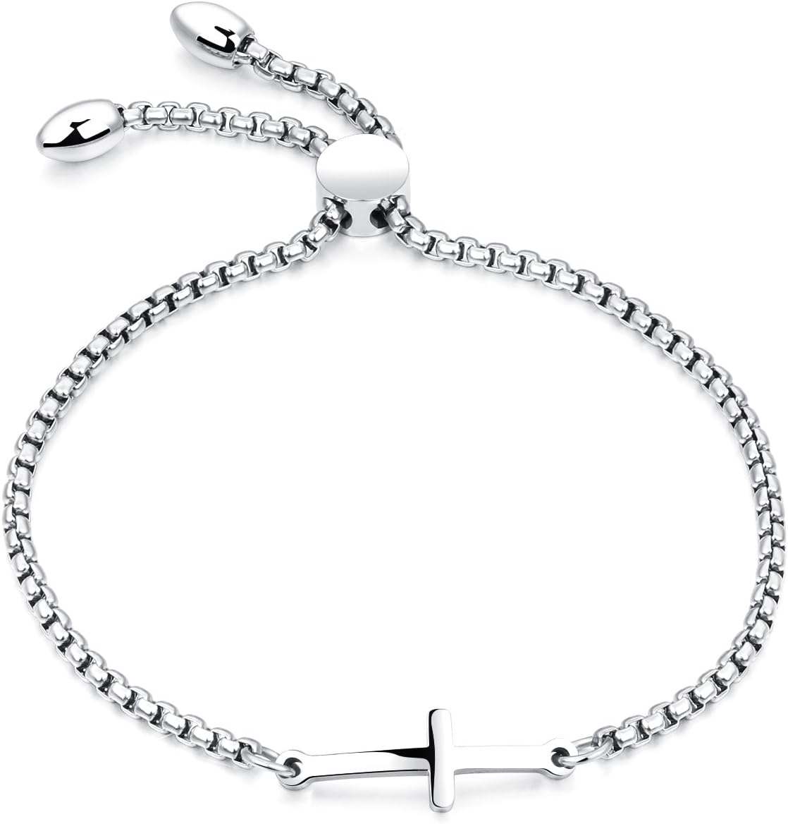 Women Adjustable Stainless Steel Sideways Cross Bracelet Friendship Jewelry Rose Gold/Silver/Gold Tone