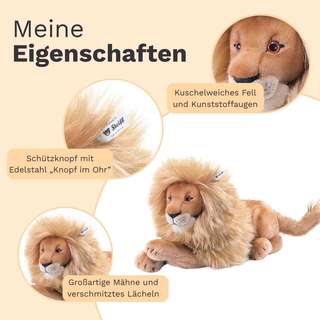 Steiff Kuscheltier Leo Löwe, Süßes Stofftier mit Kunststoffaugen, Kinder, Jungen & Mädchen, Plüschtier 45 cm, Beige, 064135