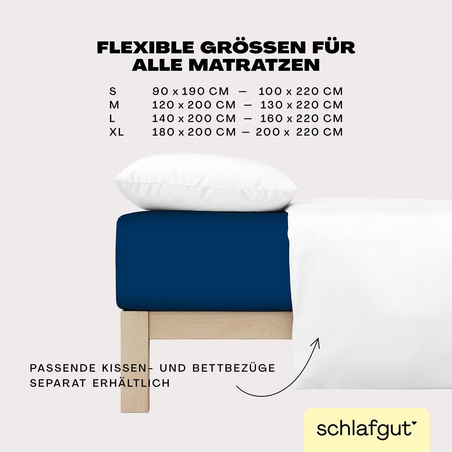Schlafgut Easy Jersey Elasthan Spannbettlaken 180x200 bis 200x220 Blue Deep, Spannbetttuch aus superweicher Baumwolle mit Elasthan