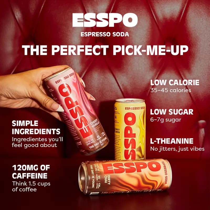 Esspo Espresso Soda, Zesty Lemon, 12oz Can, Simple Energy Drink