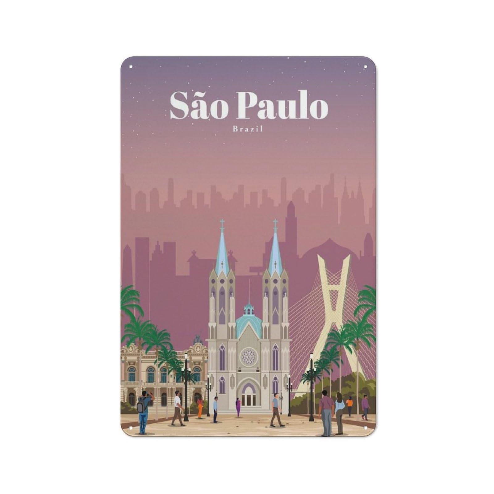 Junmoney Travel To Sao Paulo Tin Wall Plaque 30X20cm With For Café Or Restaurant, Suited To Restaurant Decor Fans