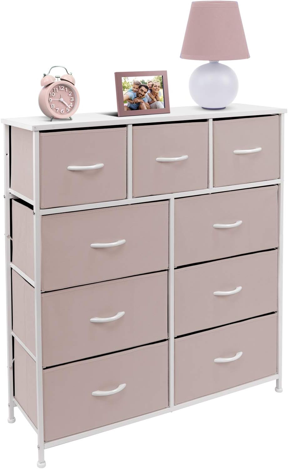 Sorbus Dresser with 9 Drawers - Furniture Storage Chest Tower Unit for Bedroom, Hallway, Closet, Office Organization - Steel Frame, Wood Top, Tie-dye Fabric Bins (Solid Pink, Solid) : Home & Kitchen