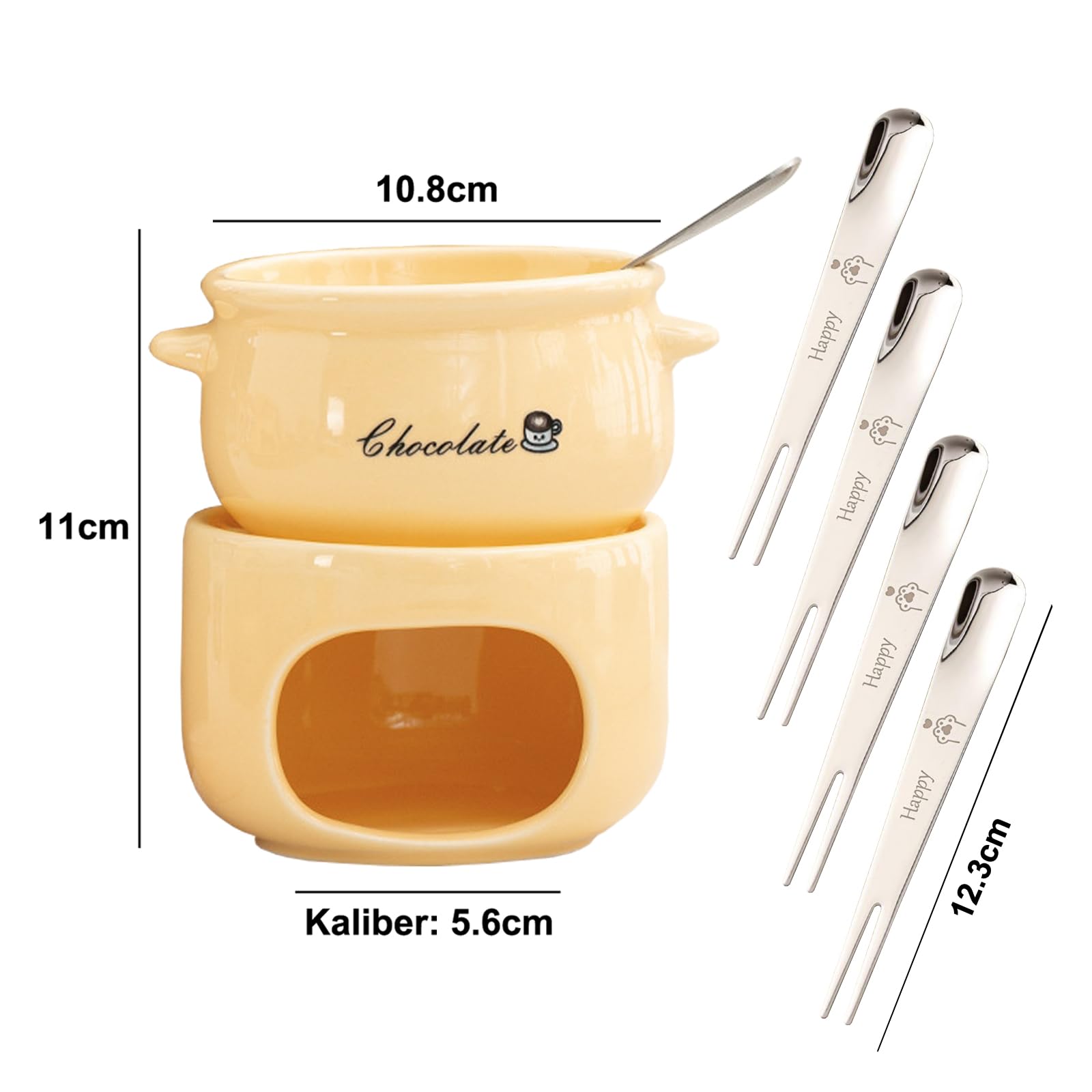 Taza de fondue de chocolate, taza de fondue, mini fondue de chocolate con 4 tenedores para fondue de porcelana, juego de fondue de chocolate adecuado para derretir chocolate y combina