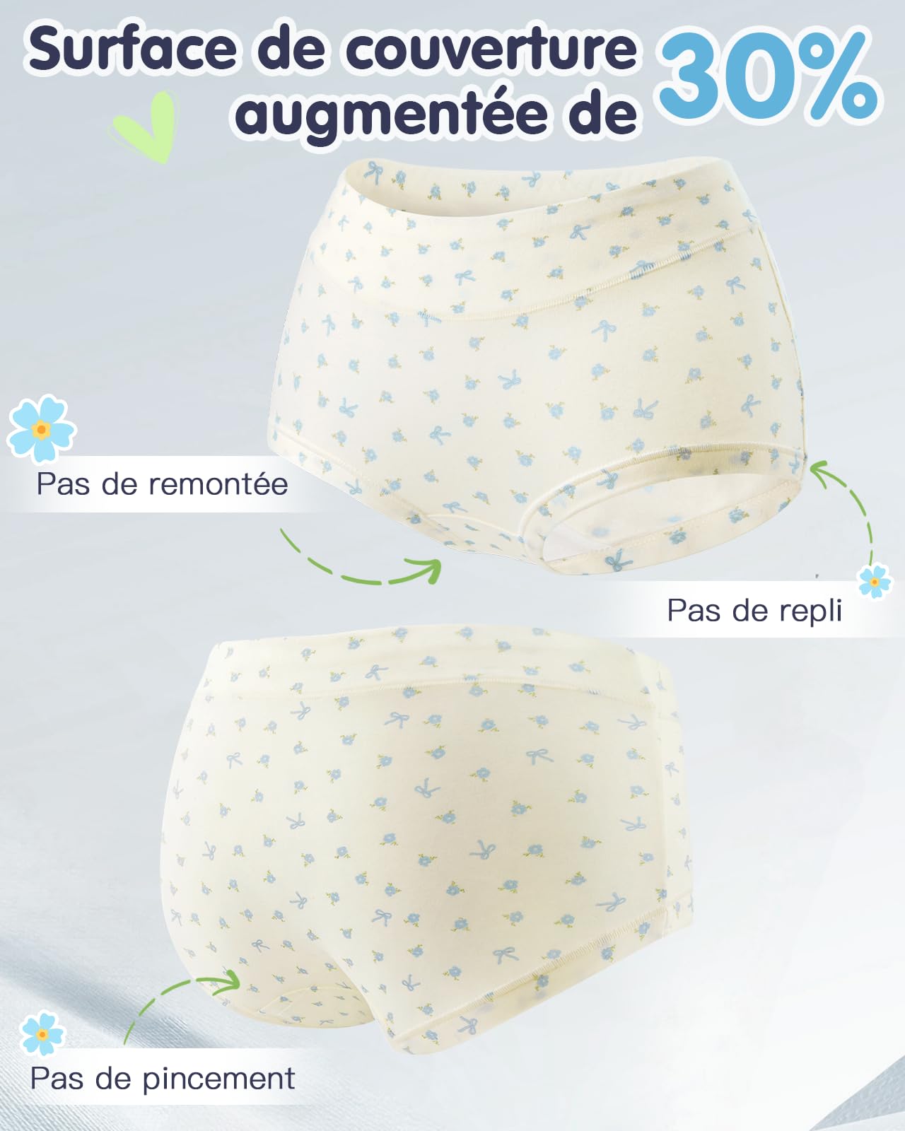 Culottes Courtes Fille en Coton Respirant - Taille Mi-Haute à Imprimé Floral Frais - pour Collégiennes 8-16 Ans pour Cours d'EPS et Sports