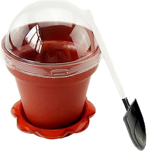 Paquete de 50 vasos de postre en maceta de 6.1 fl oz de plástico de 6 onzas con tapa y cuchara, taza de degustación de aperitivos, adecuada para
