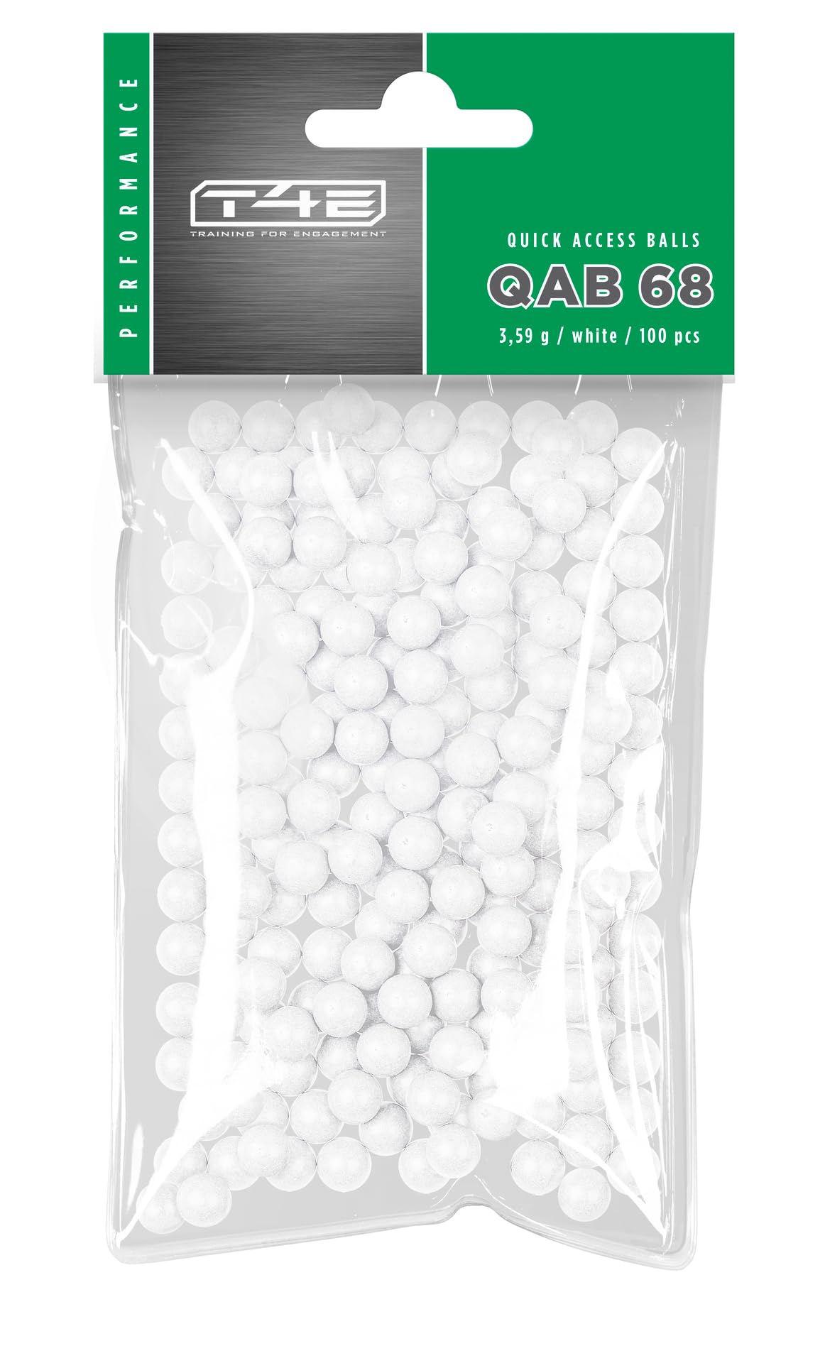 T4E Paintballkugeln Performance QAB 68, weiß, Kaliber .68, 100 Stück | Weiße Munition mit Glasbrecherfunktion