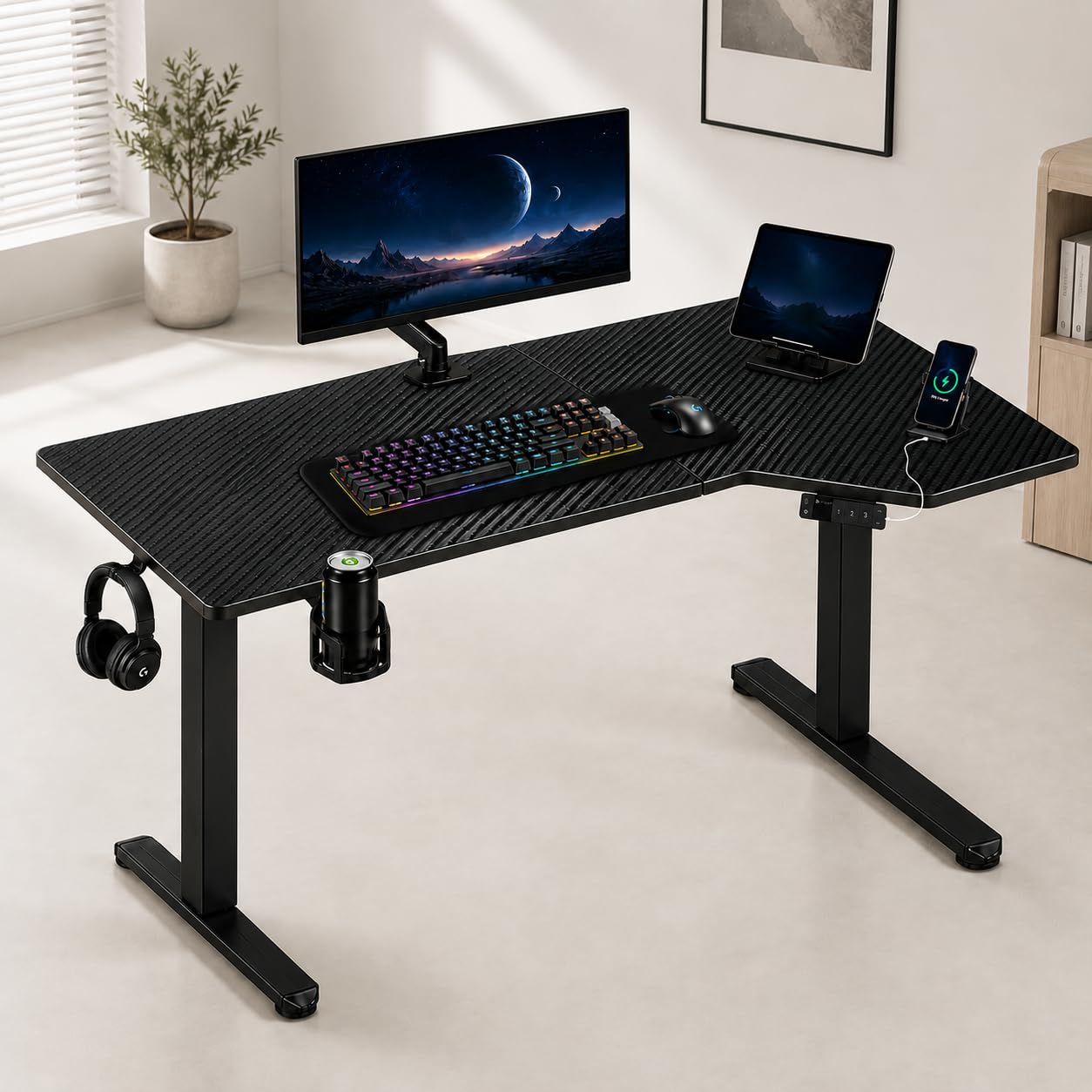 Artidesk Pisthol Electric Height Adjustable Standing Desk L-Shaped Sit Stand Office Gaming Table for Home 140x85cm | USB-C | LED Display | 3 Memory Presets | Timer | Anti-Collision | 80kg Capacity-picture-22